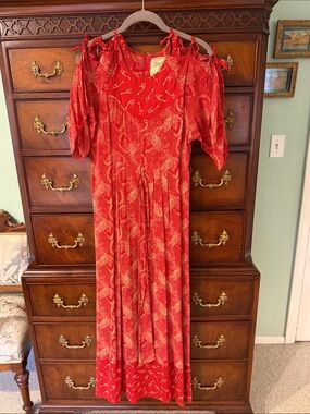 Vintage Red 3 Tie-Shoulder Maxi Dress w/Giraffe Pattern by Sharon’s World